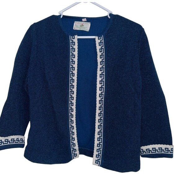 Vintage Glentran Knit By Glengarry Sportswear Open Cardigan Sz 7-8 Navy White - Picture 1 of 7